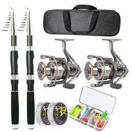 2PACK Fishing Pole Combo,Carbon Fiber Fishing Rod Spinning Reels Fishing Carrier Bag for Travel Saltwater Freshwater (6.9FT)