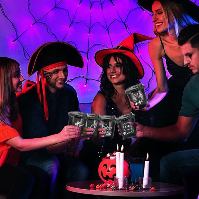 Xuelimei 12oz Halloween Disposable Plastic Cups With Strawless Sip Lids-Happy