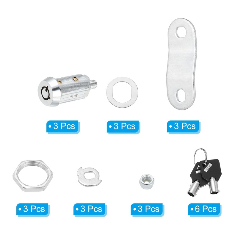 uxcell 1-1/8 Inch Cabinet Locks with Key, 3 Pack Cam
