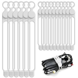 Organizador de cables de silicona para gestión de cables, 16 unidades de 4.5 y 7.1 pulgadas, organizador de cables reutilizables, accesorios electrónicos para el hogar, oficina, cocina, escuela, viajes (blanco)
