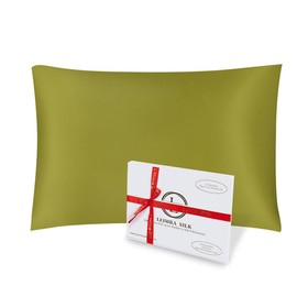 LEIMRA SILK 100% Pure 22 Momme Mulberry Satin Silk Olive Colour with Silver IONS Infusion Pillowcase Envelop Closure Anti Acne Silk Antibacterial Standard Size with Free Premium Laundry MESH Bag