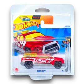 Hot Wheels Surf Duty (Red & Yellow Let's Race) 2/10 HW Metro - 2024-105/250 (Short Card) - COMES IN A GENUINE KLAS CAR KEEPER PROTECTOR CASE - HTD36