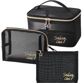 3PCS Bolsa de Maquillaje Transparente, Cosmetiquera para Maquillaje de Viaje, Multifuncional Organizador, Bolsas de Malla con Cremallera, Portátiles y Ligero, 3 Tamaños