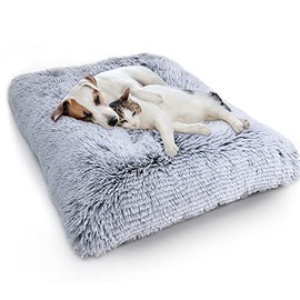 WAYIMPRESS Large Dog Crate Bed Crate Pad Mat for Medium Small Dogs&Cats,Fulffy Faux Fur Kennel Pad Comfy Self Warming Non-Slip Dog Beds for Sleeping and Anti Anxiety Grey 30 Inch