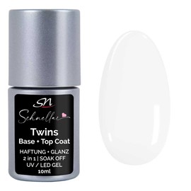 SN Nageldesign Twins Top und Base Coat Gel UV LED 2 in 1 UV Nagellack Überlack Unterlack soak off Nägel Nail UV Lack 10ml