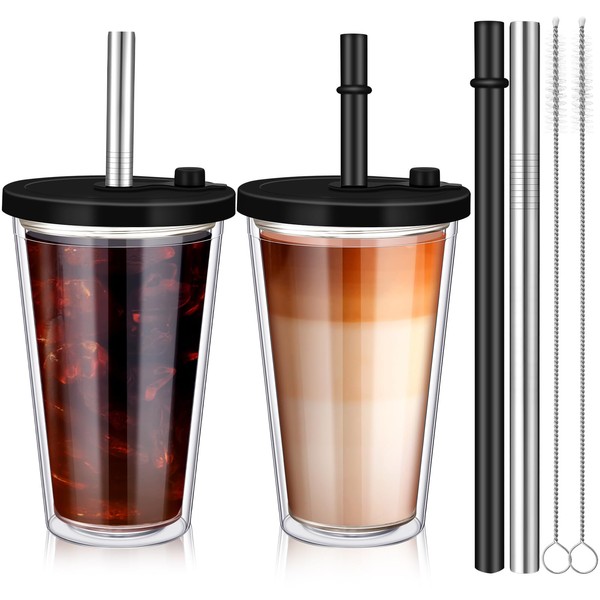 Honeydak 2 Pack 16oz Reusable Iced Coffee Cups with Lids