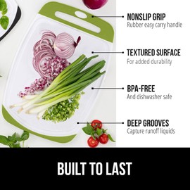 GORILLA GRIP BPA-Free Reversible Kitchen Cutting Board Set of 3, US Designed, Nonporous, Juice Grooves Catch Liquid, Slip Resistant Border, Dishwasher Safe, Durable Food Chopping Boards, Lime Green