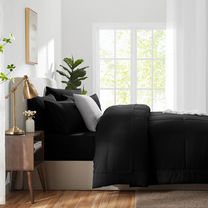 CozyLux Full Size Comforter Sets Black, 7 Pieces Bed in