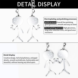 OQKAHIV 2 x Funny Smiley Little Man Sign Language Keyrings, Funny Finger Stickman Designs, Couple Key Chain, Gift Idea for Couples, Cute Pendant for Bags and Car Keys, silver