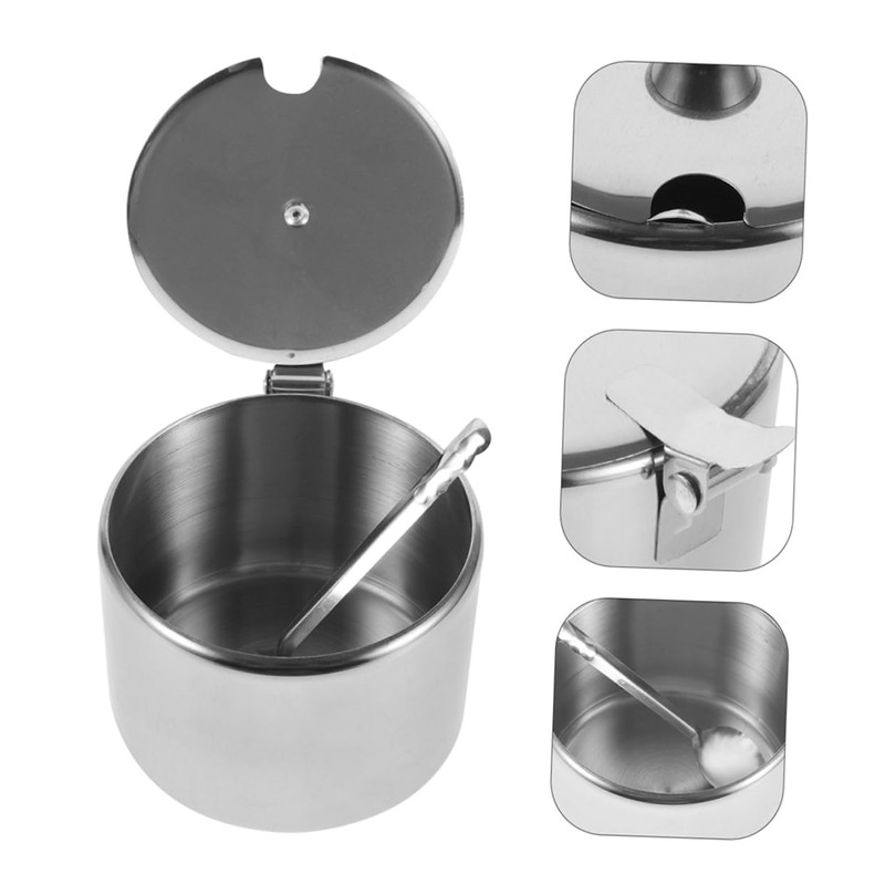 BIUDECO Stainless Steel Sugar Bowl with Lid Spoon Condiment Container