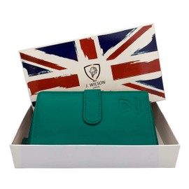 J. Wilson London Ladies RFID Safe Designer Leather Purse Card Women Wallet Zip Pocket Boxed
