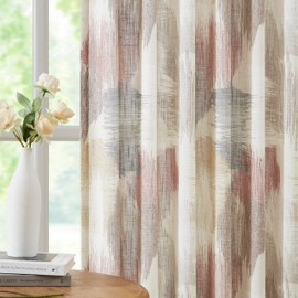 Kayne Studio Red Tan Boho Semi Sheer Curtains for Living Room Watercolor Abstract Pattern Light Filtering Drapes, 84 Inches Long Colorful Window Panels,Backtab Rod Pocket,52W x 84L Brown,2 Panels
