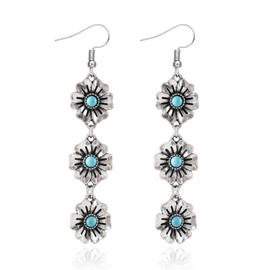 Long Dangle Earrings for Women Western Turquoise Boho Silver Statement Jewelry