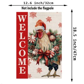 Christmas Garden Flag Welcome Xmas Chicken Winter Holiday Decorations Burlap Vertical Double Sided Farmhouse Yard Lawn Outdoor Decor 12.5 x 18 Inch