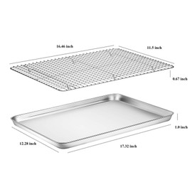Baking Sheet with Cooling Rack Set [2 Sheets + 2 Racks], Deedro Stainless Steel Cookie Half Sheets Baking Pan Oven Tray with Rack, 17.3 x 12.3 x 1 Inch, Heavy Duty, Non-toxic, Easy Clean