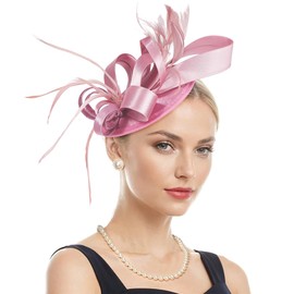 Zando Fascinators for Weddings, Ribbons Leather Pink Feathers Hats, Fascinator Headband, Tea Party Hat for Women 2025, Ribbon Leather Pink, One Size