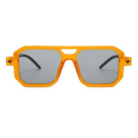 LJCZKA Retro 70s Square Sunglasses for Men and Women, Classic Aviator Glasses, Flat Square with Double Bridge, UV400 Protection, Orange / grey