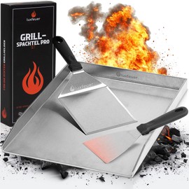 Grill Spatula Set Made of Stainless Steel, High-Quality Plancha Spatula, Set of 2, for Teppanyaki Grill Accessories for Smash Burgers, Fish, Dishwasher Safe, Burger Bell, Grill Turner, Ideal Grill