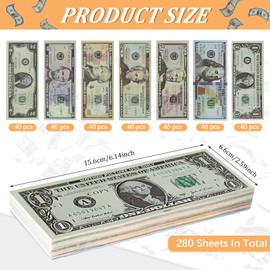 Pack of 280 Prop Money, Copy Money, Play Money Dollar Bill, Counterfeit Dollar, Banknotes Dollar Movie Money for Children Game Game Wedding Party Props Game Film 40 x 1 $2 5 $10 $20 50 $100
