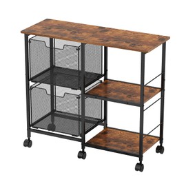 Huxitocan 2 Drawer Mobile File Cabinet, Lateral Filing Cabinet, Printer Stand with Open Storage Shelf, Iron Wood Combination, File Cabinets for Home Office, Rustic Brown