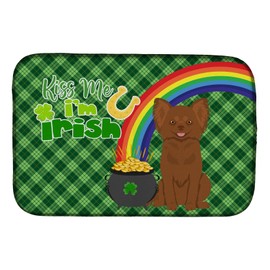 Caroline's Treasures WDK4781DDM Longhaired Chocolate Chihuahua St. Patrick's Day Dish Drying Mat Absorbent Dish Drying Mat Pad for Kitchen Counter Dish Drainer Mat for Countertop, 14 x 21", Multicolor