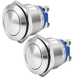 UL Listed 2Pcs 19mm Domed Momentary Push Button Switch 3/4"; Waterproof IP67; Stainless Steel 304; SPST 1NO; 5Amp 5V-250V DC/AC