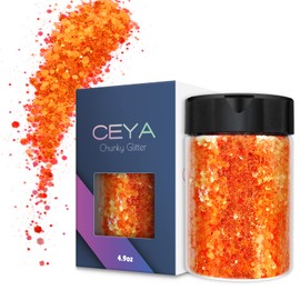 Ceya High Gloss Iridescent Chunky Glitter, 4.9oz/ 140g Fluorescent Orange Neon Glitter Powder Mixed Fine Opal Flakes Nail Sequins for Craft Resin, Nail, Tumblers, Painting, Snow Globe, Christmas Decor