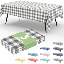 misaya 3 Packs Buffalo Disposable Table Cloth, 54 x 108 Inch Waterproof Plastic Tablecloth, Rectangle White and Grey Checkered Table Covers for Picnic, Birthday, Party
