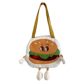 Sling Handbags Canvas Cute Hamburger Shaped Diagonal Shoulder Bag for Daily Shopping Summer White L
