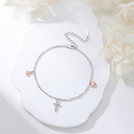 OHAYOO Cross Bracelet Women's 925 Sterling Silver Cross Bracelet Faith Love Hope Bracelet Cross Cross Heart Anchor Bracelet Cross Jewellery Gifts for Women Ladies, Sterling Silver, Cubic Zirconia