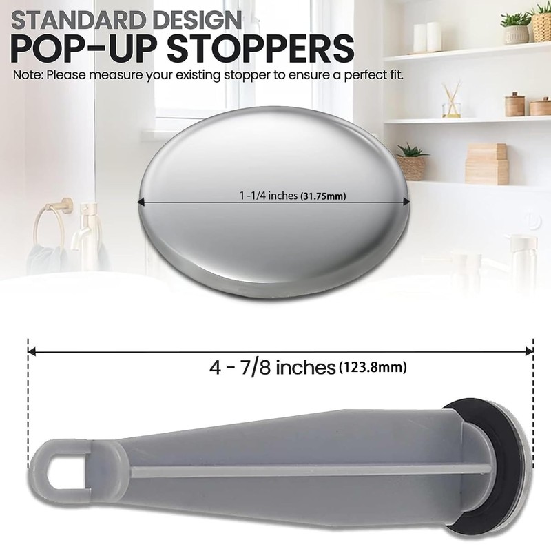 (4-Pack) Bathroom Sink Pop-Up Stoppers - Plastic Pop-Up Stoppers with