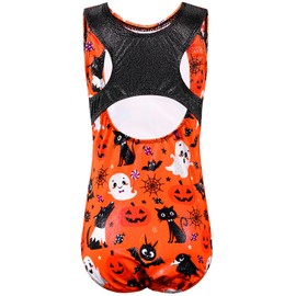 HUAANIUE Girls Long Gymnastics Leotard Sleeveless Ballet Leotard Dancing Kids Dress Sportwear 3-12Y Athletic Sports Clothes Gym Children Aerobics Costume Dancewear(OrangeHalloween,8A)