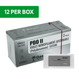 Oasis PDO (Polydioxanone) Surgical Suture, 3-0, (SH) 1/2 26mm Round Bodied Needle, 75cm, 12/Box, Veterinary Use