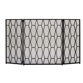 Deco 79 Metal Geometric Foldable Mesh Netting 3 Panel Fireplace Screen, 51" x 1" x 31", Black