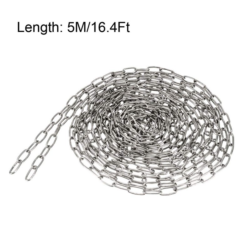 sourcing map Stainless Steel 304 Hardened Proof Coil Chain 5m