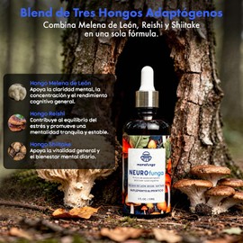 NeuroFunga - Tintura Nootrópica de Doble Extracción Melena de León, Reishi y Shiitake Soporte para Claridad Mental, Concentración y Memoria Sin Estimulantes 30ml