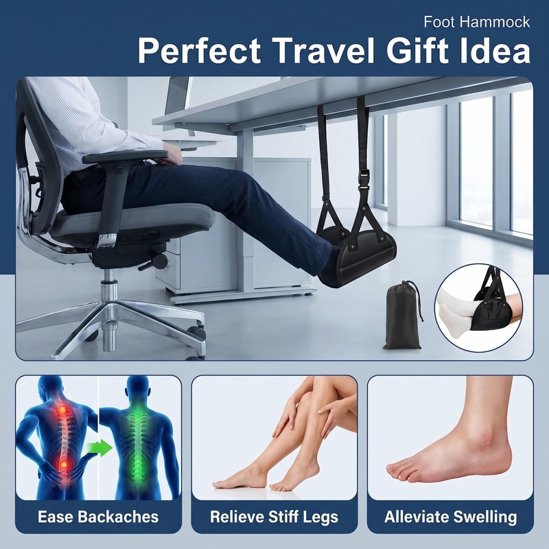 Foot Hammock for Flight Portable Airplane Foot Hammock - Adjustable