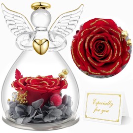 Sunia Muttertagsgeschenk, Ewige Rose im Engel Figur Mama Geschenk, Ewige Blume in Engel Glaskuppel, Echte Rote Rosen, Mutter geschenk, Muttertagsgeschenke für Mama, Geburtstagsgeschenk für Frauen