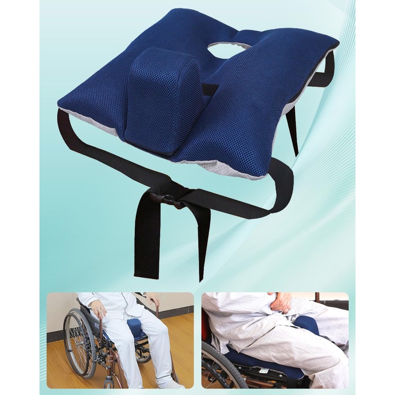 Anti-slip Wheelchair Cushion with Pommel Wedge and Seat Belt for