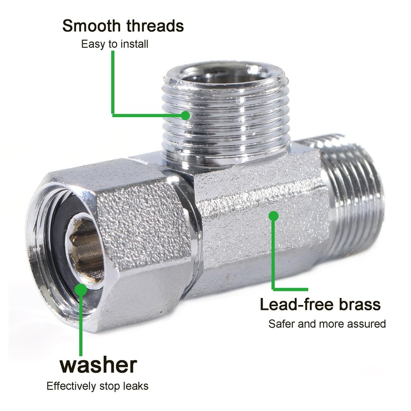 Breezliy Brass Angle Stop Add-A-Tee Valve, 3/8-Inch Compression Inlet X