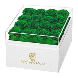 Eterfield Eterfield Forever Flowers Preserved Roses Real Roses That Last a Year Rose Box Gifts for Her Mothers Day Valentines Day Christmas (Square White Box, 16 Blackish Green Roses)