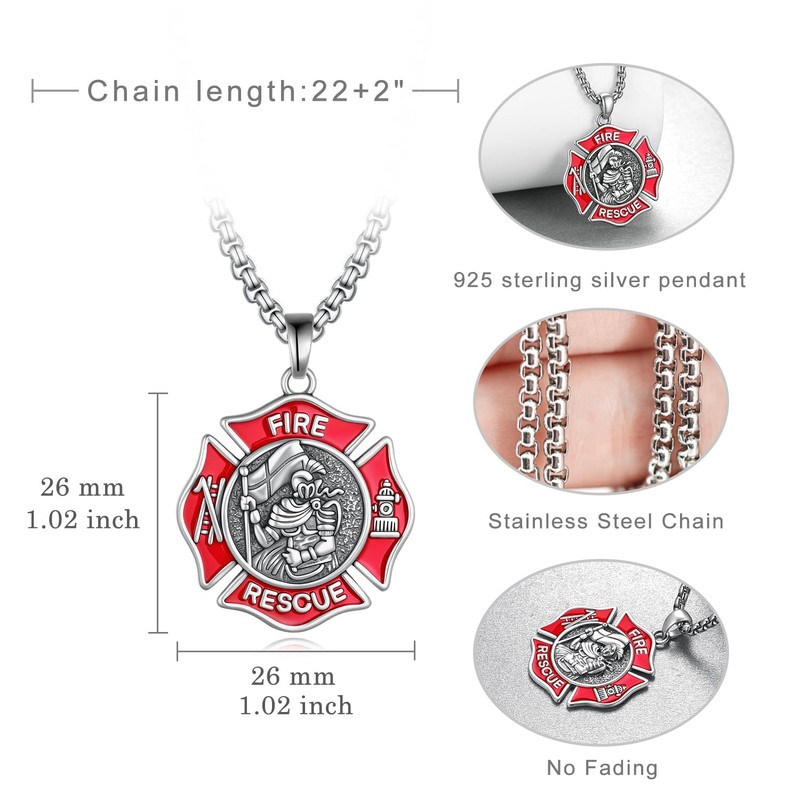 Yorionke Firefighter Gifts Sterling Silver St Florian Firefighter Necklace Religion