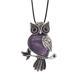 ZHEPIN Owl Necklace Amethyst Healing Pendant Nekclace for Women Men Spiritual Energy Gemstone Necklace - 19 inches