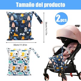 2 Bolsa Impermeable para Ropa Mojada,Bolsas para Pañales Mojados y Secos,Bolsa para Ropa Mojada Natacion Reutilizables y Lavables,para Traje de Baño, de gimnasio, Guardería,Ropa Sucia
