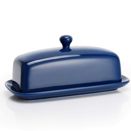 Sweese Butter Dish with Lid, 307.103 Porcelain Butter Keeper, 7.8 Inch Butter Holder with Handle Cover, Butter Container Perfect for East West Coast Butter, Navy
