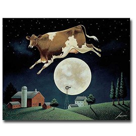 Cow Jumps over the Moon by Lowell Herrero Premium Gallery-Wrapped Canvas Giclee Art (24 in x 30 in, Ready-to-Hang)