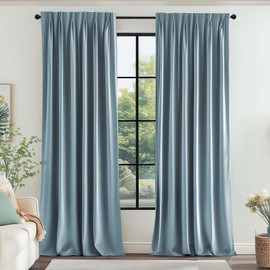Lazzzy Blue Blackout Velvet Curtains 96 Inch Long Pinch Pleated Room Darkening Drapes Luxury Back Tab Thermal Insulated Treatments for Bedroom Living Room 2 Panels, 52 x 96 Inch, Slate Blue