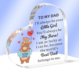 AMZQ Dad Gifts from Daughter Heart-shaped Acrylic Father Daughter Gifts Plaque Keepsake,Christmas Birthday Present for Dad Father’s Day Gifts for Dad From Daughter