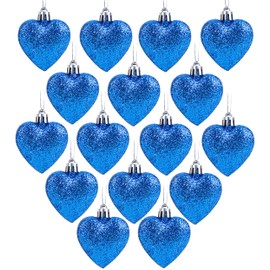 Christmas Concepts® Pack of 16 - Glitter Heart Shaped Baubles - Christmas Tree Decorations (Royal Blue)
