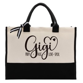 Gigi Canvas Tote Gift, Nana Heart Gift: Pray - Hug - Love - Spoil, Canvas Tote Bag for Gifting, Women Cotton Canvas Tote Bag for Mother's Day, Gigi Birthday Gift, Christian Gift for Gigi
